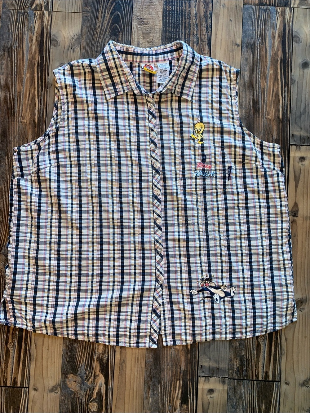 Looney TunesWarner Bros. Tweety and Sylvester Plaid Button-Up
